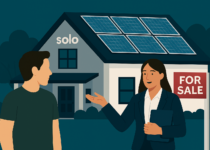 Real estate agent and homeowner in front of home