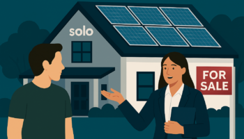 Real estate agent and homeowner in front of home