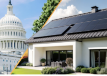 Image of the Capitol building next to a house with solar panels