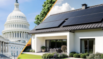 Image of the Capitol building next to a house with solar panels