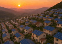 Panels on houses at sunset - social