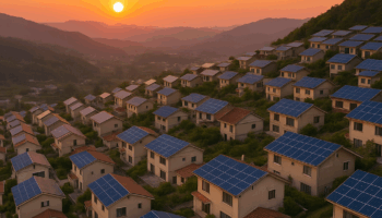 Panels on houses at sunset - social